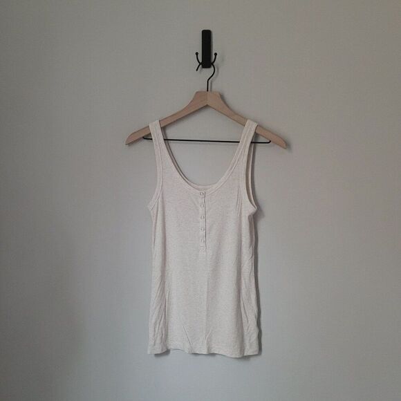 Aerie Real Soft Ribbed Snap Front Tank in Cream Size Medium - Picture 1 of 6
